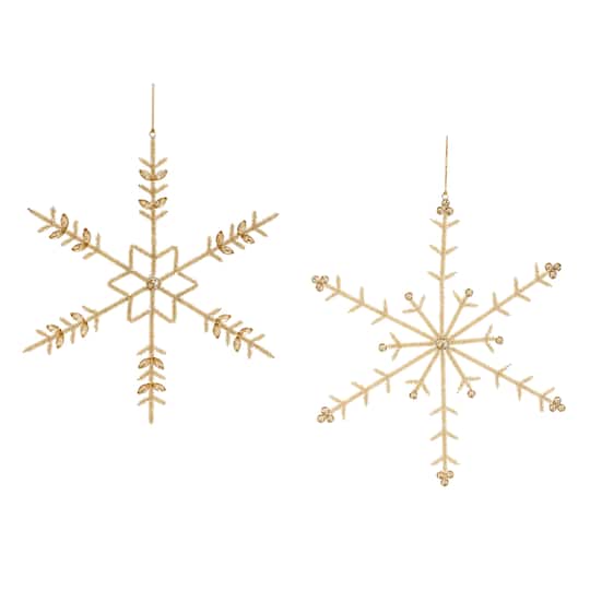 12.25" Gold Beaded Metal Snowflake Ornaments Set